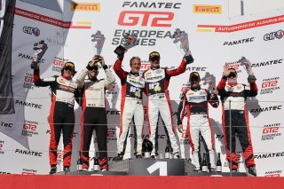 Podium, #88 LP Racing ITA Audi R8 LMS GT2 Stephane Ratel FRA Mattia di Giusto ITA Pro-Am, #67 - LP Racing - Henry Hassid - Anthony Beltoise - Audi R8 LMS GT2, #18 LP Racing ITA Audi R8 LMS GT2 Michael Doppelmayr AUT Pierre Kaffer DEU Pro-Am, Race 1
 | &copy; SRO / JEP