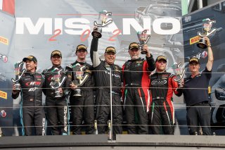 Race 1 Podium (l-r) #115 - NM Racing Team - Alberto DE MARTIN - Nil MONTSERRAT - Mercedes-AMG GT2, #12 - ART-Line - Shota ABKHAZAVA - Egor ORUDZHEV - Lamborghini Huracan Super Trofeo EVO2, #72 - DL Racing - Diego LOCANTO - Segu LUCA - Lamborghini Huracan  | SRO / JEP